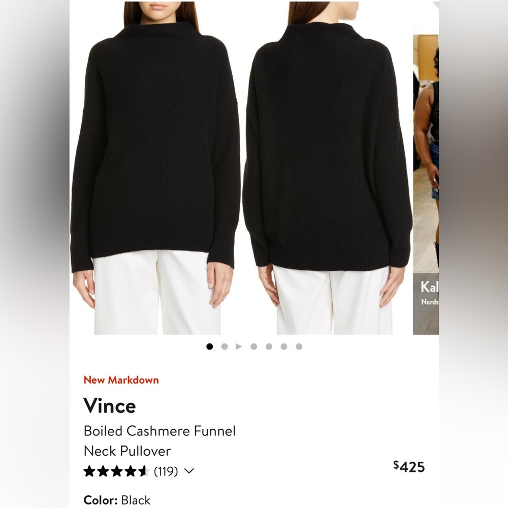 Vince Boiled Cashmere Funnel Neck Sweater - Black/Small